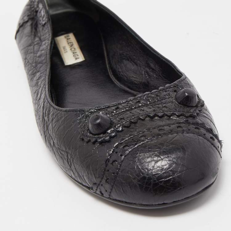 Pre Owned Balenciaga Black Leather Arena Studded Ballet Flats Size 38.5