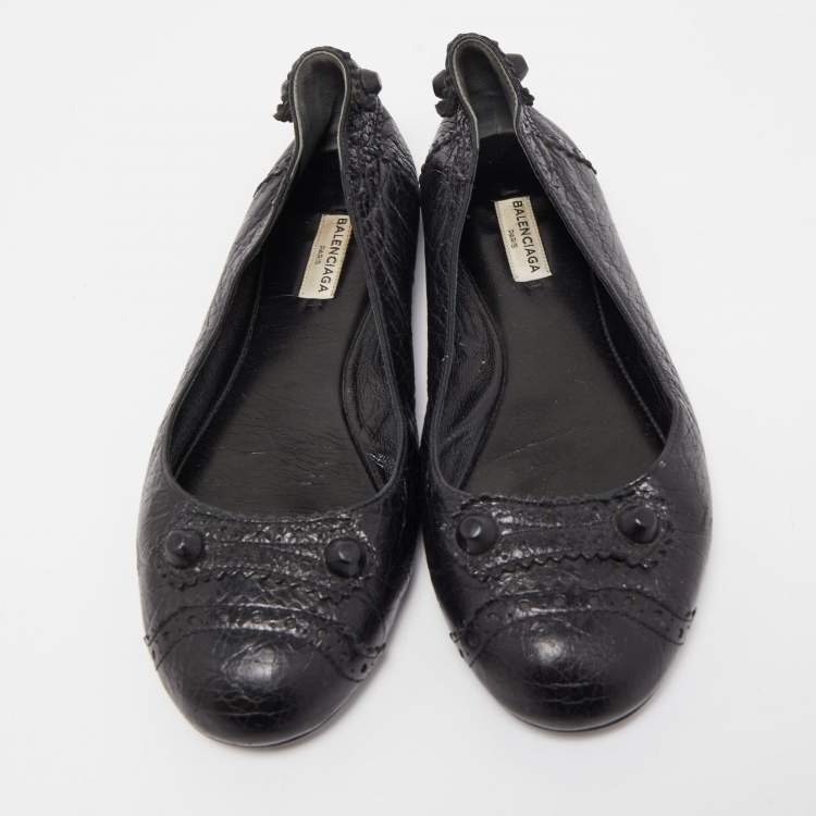 Pre Owned Balenciaga Black Leather Arena Studded Ballet Flats Size 38.5