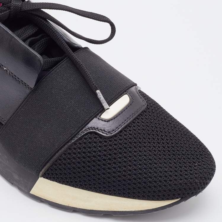 Pre Owned Balenciaga Black Leather and Mesh Race Runner Sneakers Size 39