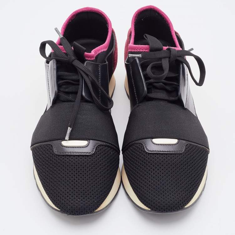 Pre Owned Balenciaga Black Leather and Mesh Race Runner Sneakers Size 39