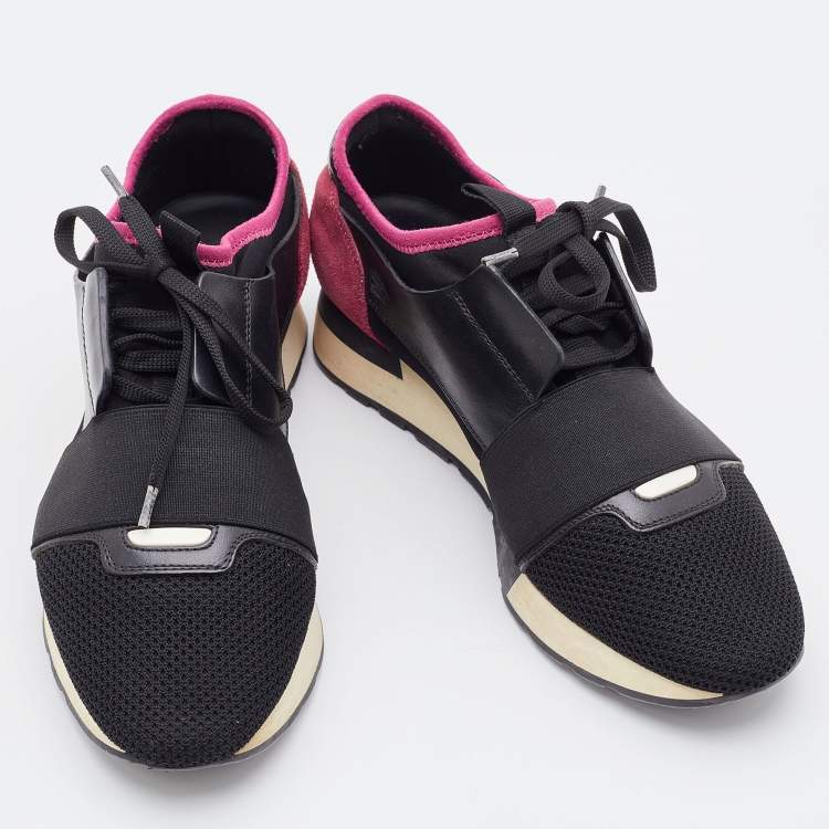 Pre Owned Balenciaga Black Leather and Mesh Race Runner Sneakers Size 39