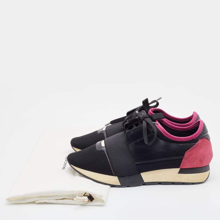 Pre Owned Balenciaga Black Leather and Mesh Race Runner Sneakers Size 39