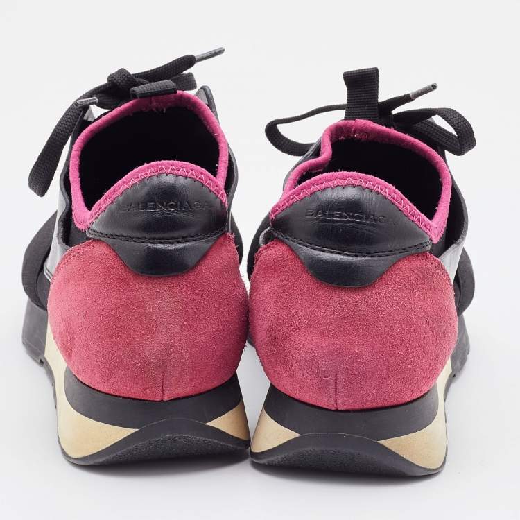 Pre Owned Balenciaga Black Leather and Mesh Race Runner Sneakers Size 39