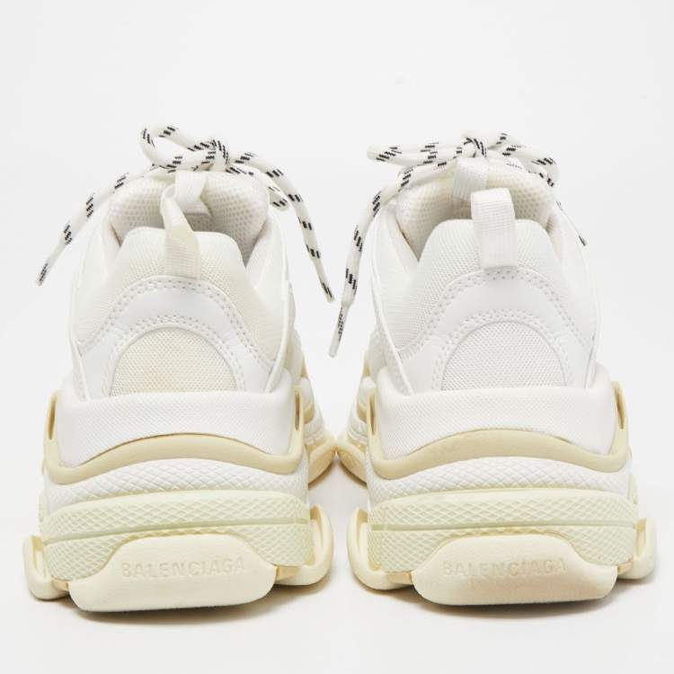 Pre Owned Balenciaga White/Grey Mesh And Leather Triple S Low Top Sneakers Size 38