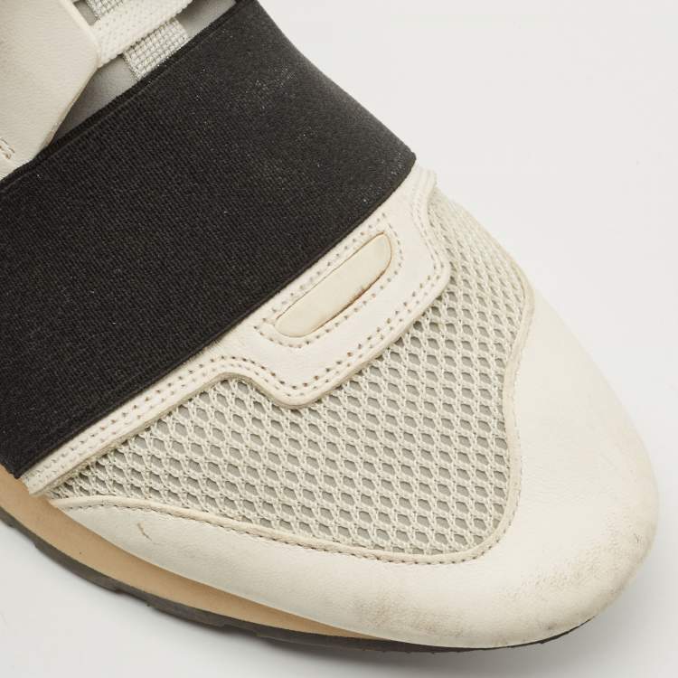 Pre Owned Balenciaga White/Grey Mesh,Suede and Leather Race Runner Low Top Sneakers Size 41