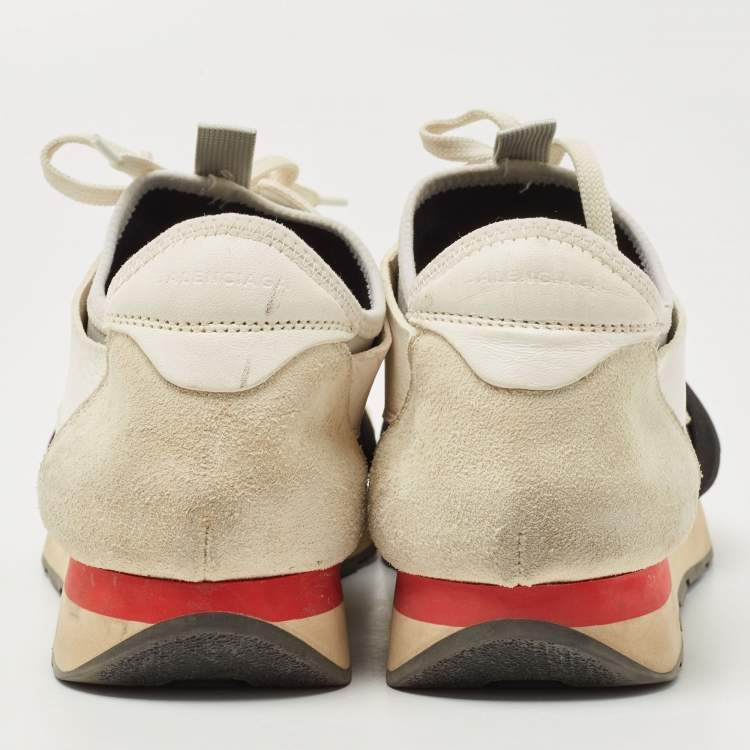 Pre Owned Balenciaga White/Grey Mesh,Suede and Leather Race Runner Low Top Sneakers Size 41