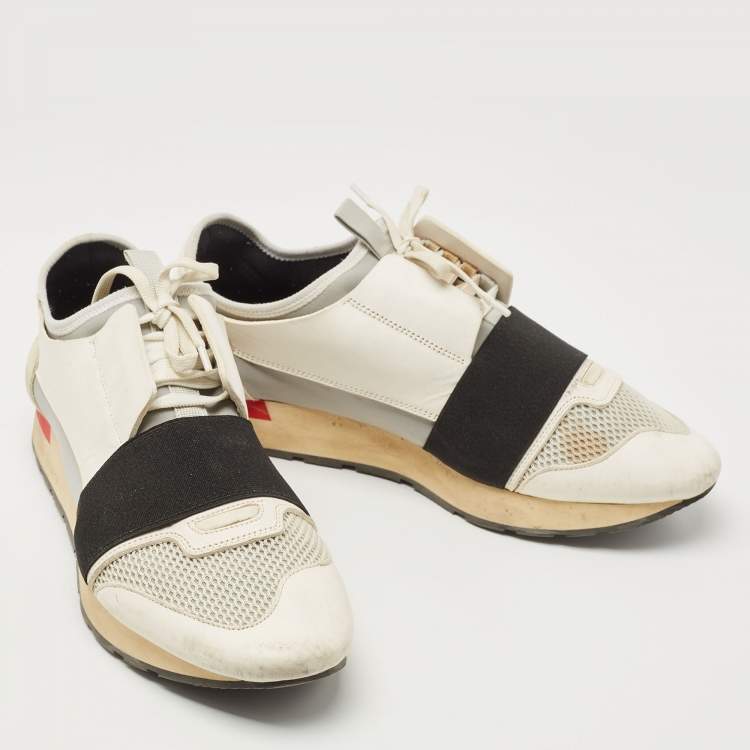 Pre Owned Balenciaga White/Grey Mesh,Suede and Leather Race Runner Low Top Sneakers Size 41