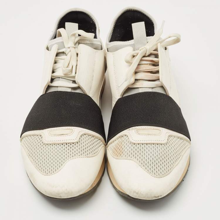 Pre Owned Balenciaga White/Grey Mesh,Suede and Leather Race Runner Low Top Sneakers Size 41