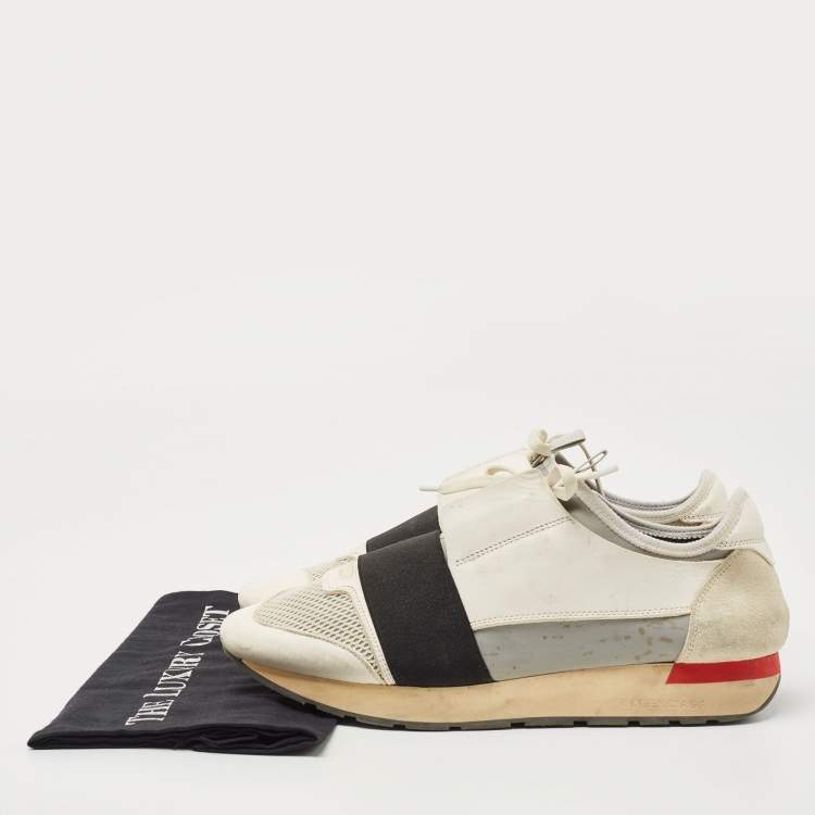 Pre Owned Balenciaga White/Grey Mesh,Suede and Leather Race Runner Low Top Sneakers Size 41