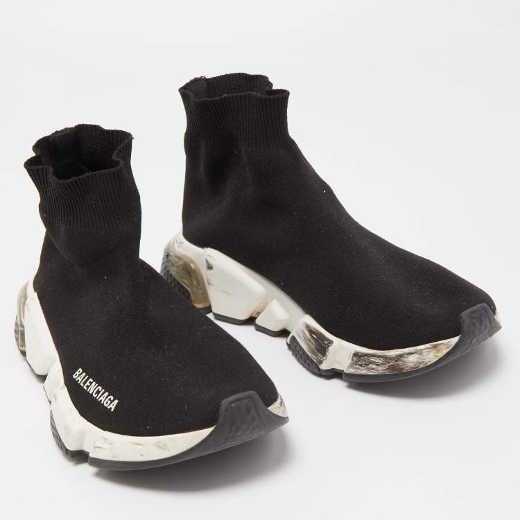 Pre Owned Balenciaga Black Knit Fabric Speed Trainer Slip On Sneakers Size 37