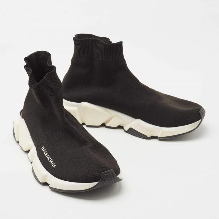 Pre Owned Balenciaga Black Knit Fabric Speed Trainer High Top Sneakers Size 38