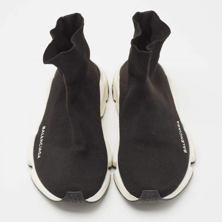 Pre Owned Balenciaga Black Knit Fabric Speed Trainer High Top Sneakers Size 38