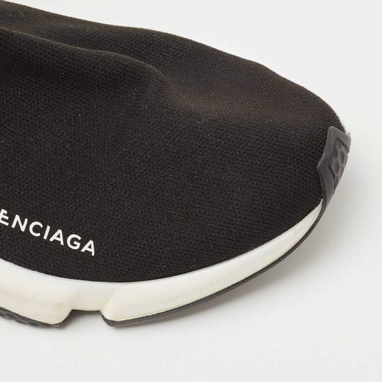 Pre Owned Balenciaga Black Knit Fabric Speed Trainer High Top Sneakers Size 38