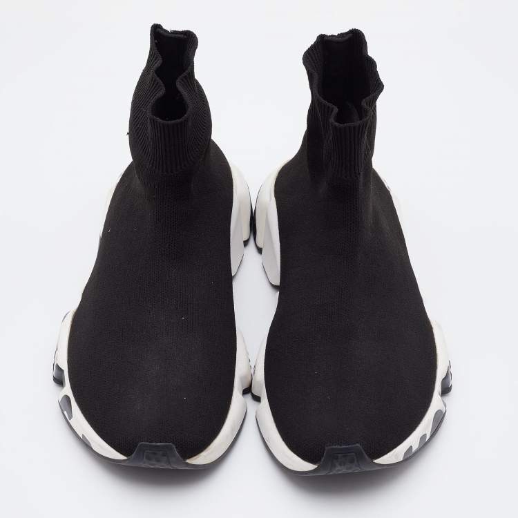 Pre Owned Balenciaga Black Knit Fabric Speed Trainer High Top Sneakers Size 38