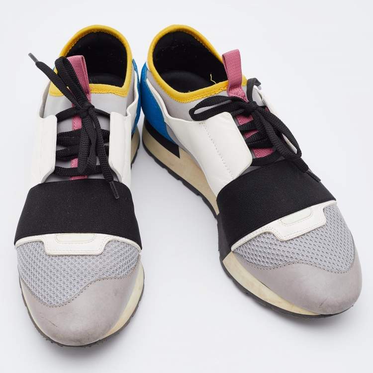 Pre Owned Balenciaga Multicolor Leather and Mesh Race Runner Sneakers Size 39