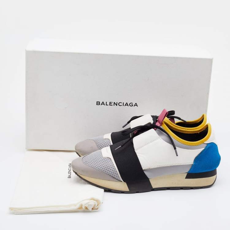 Pre Owned Balenciaga Multicolor Leather and Mesh Race Runner Sneakers Size 39
