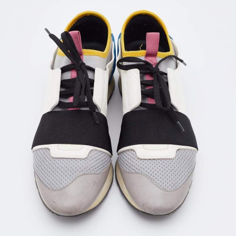 Pre Owned Balenciaga Multicolor Leather and Mesh Race Runner Sneakers Size 39