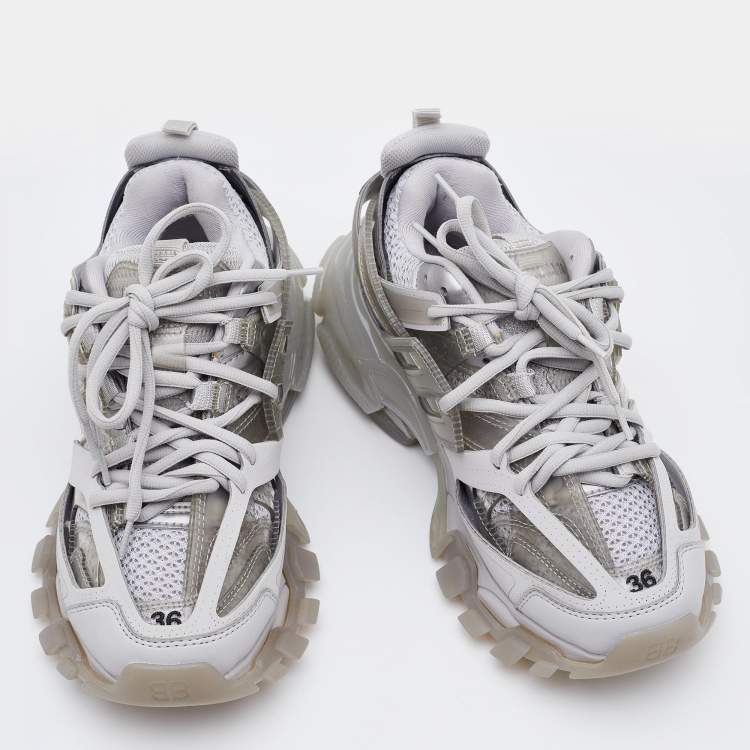 Pre Owned Balenciaga White Mesh and Leather Track 2 Low Top Sneakers Size 36