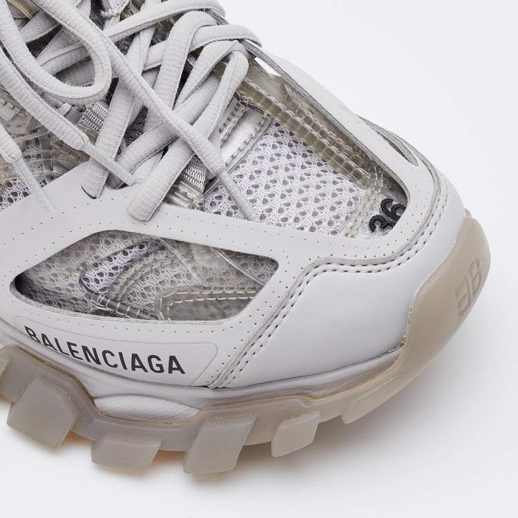 Pre Owned Balenciaga White Mesh and Leather Track 2 Low Top Sneakers Size 36