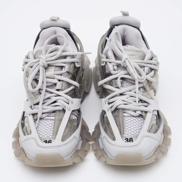 Pre Owned Balenciaga White Mesh and Leather Track 2 Low Top Sneakers Size 36