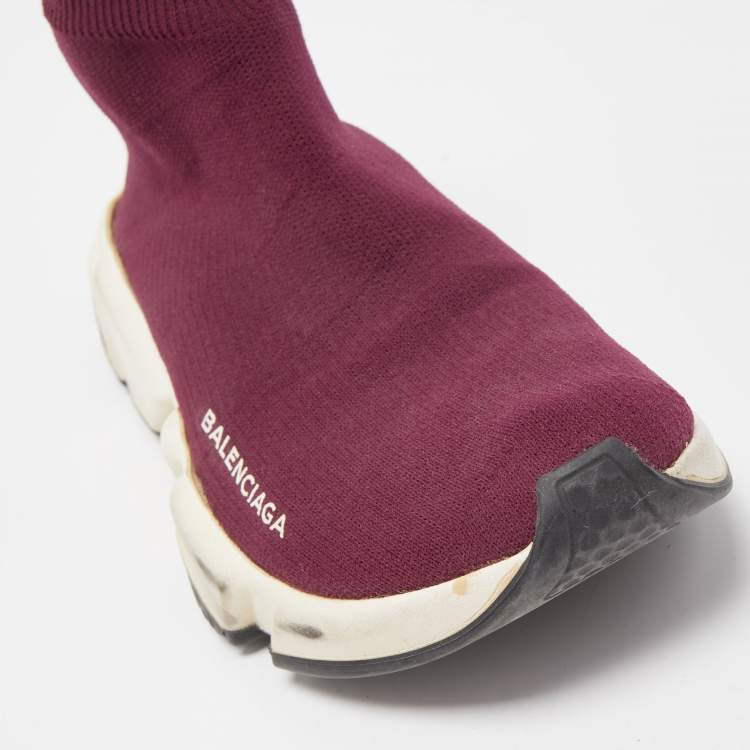 Pre Owned Balenciaga Purple Knit Fabric Speed Trainer Sneakers Size 37