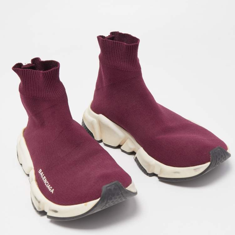 Pre Owned Balenciaga Purple Knit Fabric Speed Trainer Sneakers Size 37