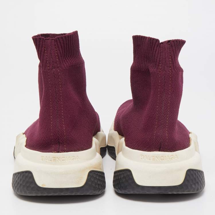 Pre Owned Balenciaga Purple Knit Fabric Speed Trainer Sneakers Size 37