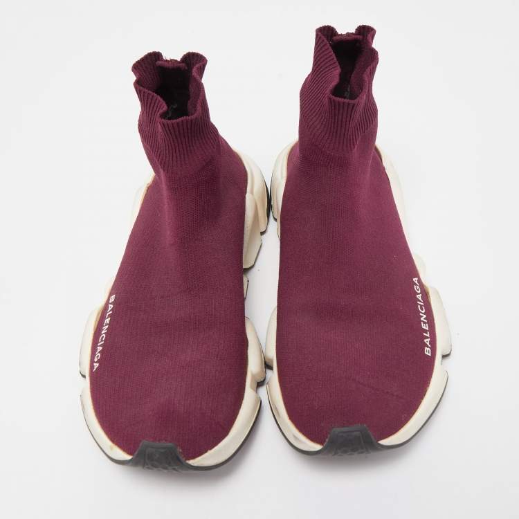 Pre Owned Balenciaga Purple Knit Fabric Speed Trainer Sneakers Size 37