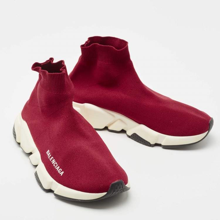 Pre Owned Balenciaga Red Knit Fabric Speed Trainer Sneakers Size 37