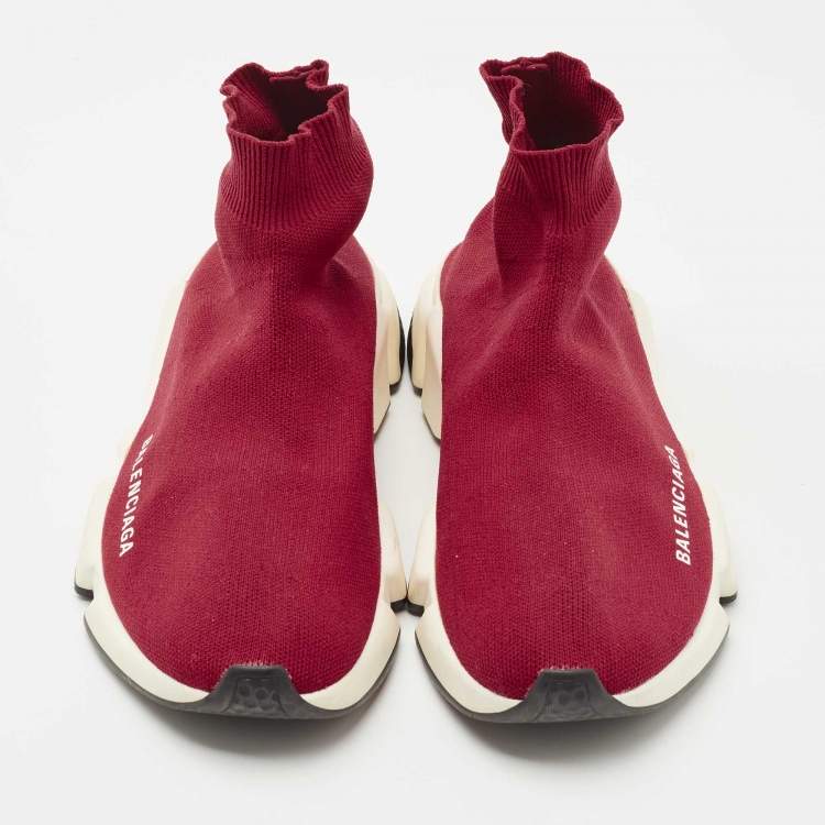 Pre Owned Balenciaga Red Knit Fabric Speed Trainer Sneakers Size 37