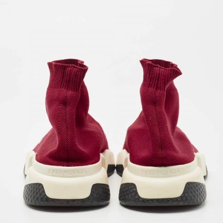 Pre Owned Balenciaga Red Knit Fabric Speed Trainer Sneakers Size 37