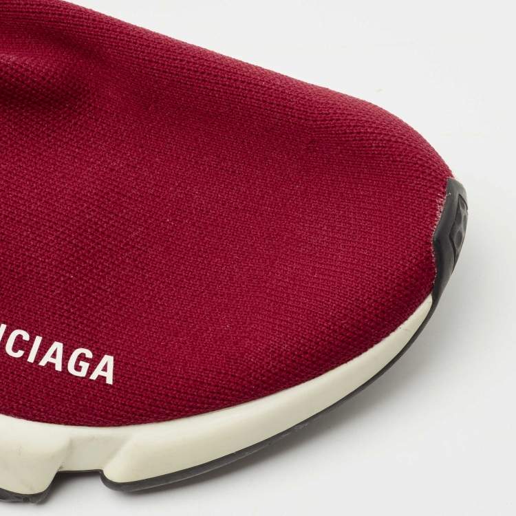 Pre Owned Balenciaga Red Knit Fabric Speed Trainer Sneakers Size 37