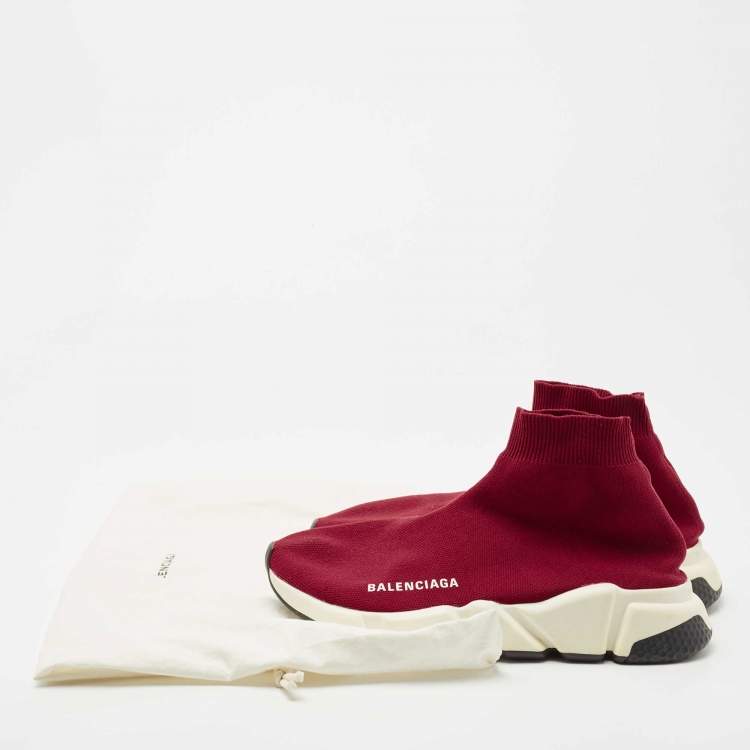 Pre Owned Balenciaga Red Knit Fabric Speed Trainer Sneakers Size 37