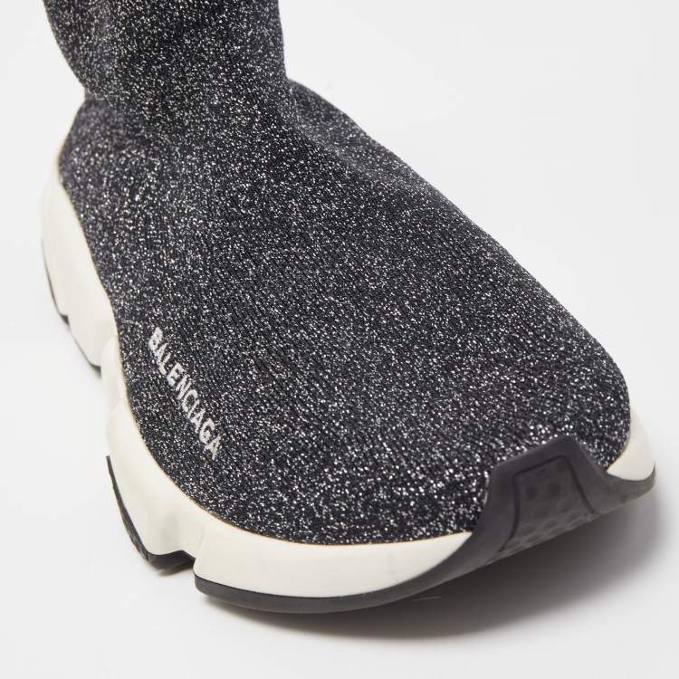 Pre Owned Balenciaga Black Knit Fabric Speed Trainer Sneakers Size 37