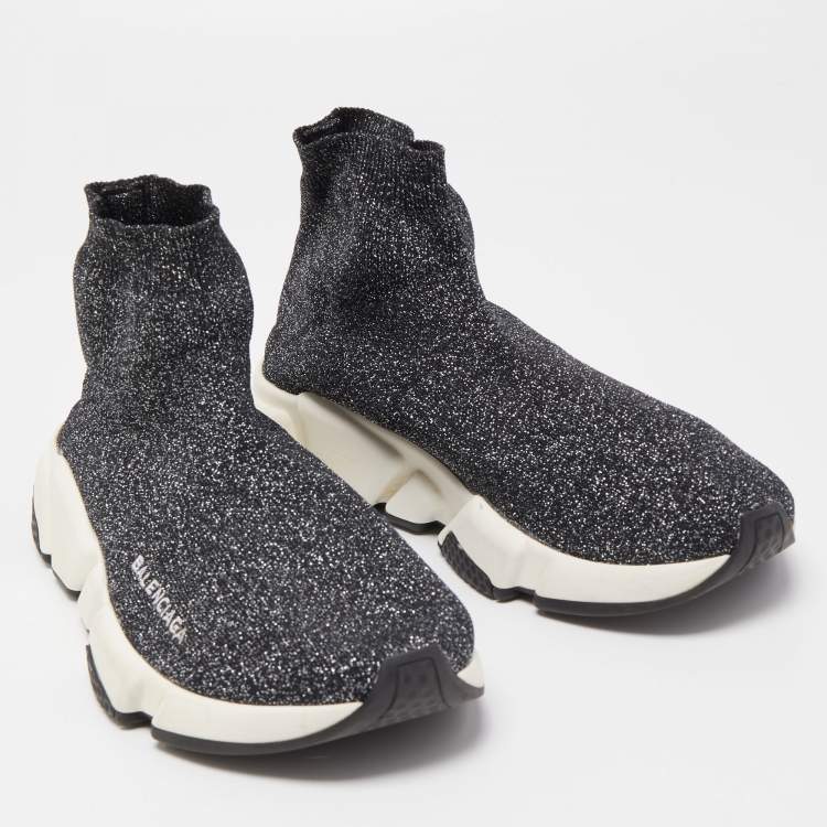 Pre Owned Balenciaga Black Knit Fabric Speed Trainer Sneakers Size 37