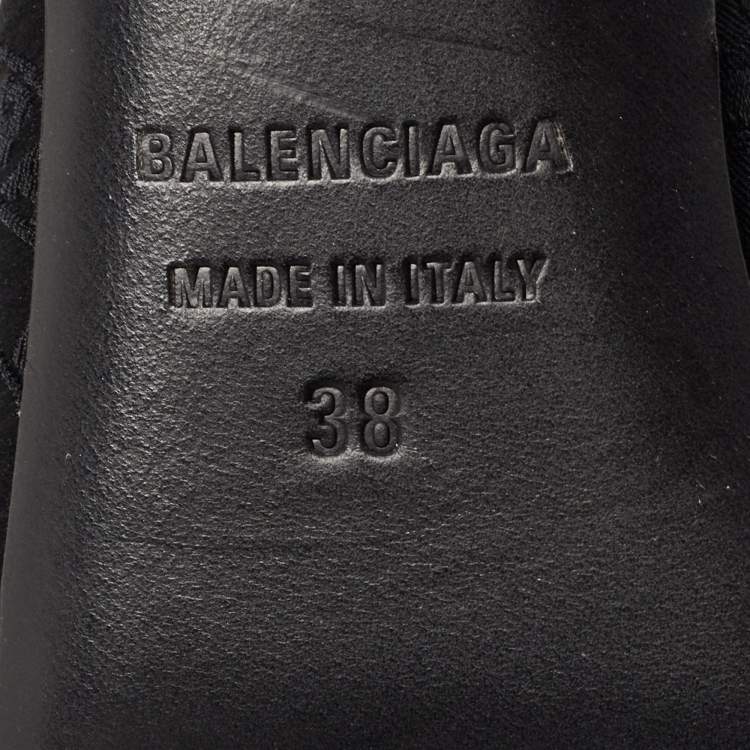 Pre Owned Balenciaga Black Logo Satin Bow Knife Mules Size 38
