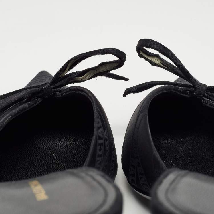 Pre Owned Balenciaga Black Logo Satin Bow Knife Mules Size 38