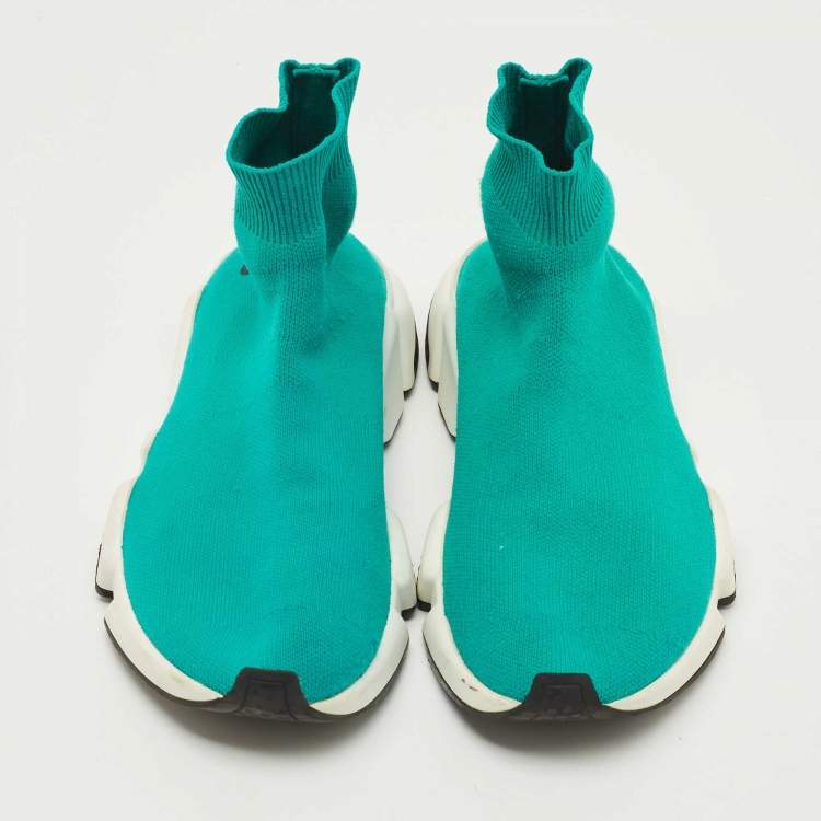 Pre Owned Balenciaga Turquoise Knit Fabric Speed Trainer Sneakers Size 35