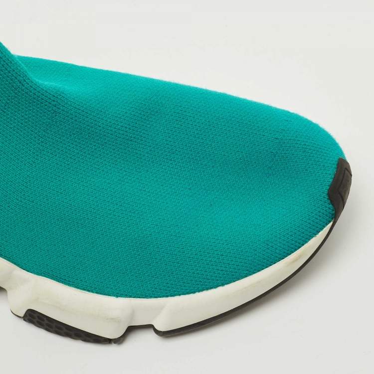 Pre Owned Balenciaga Turquoise Knit Fabric Speed Trainer Sneakers Size 35