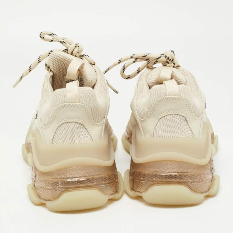 Pre Owned Balenciaga Cream Nubuck Leather and Mesh Triple S Clear Sneakers Size 39