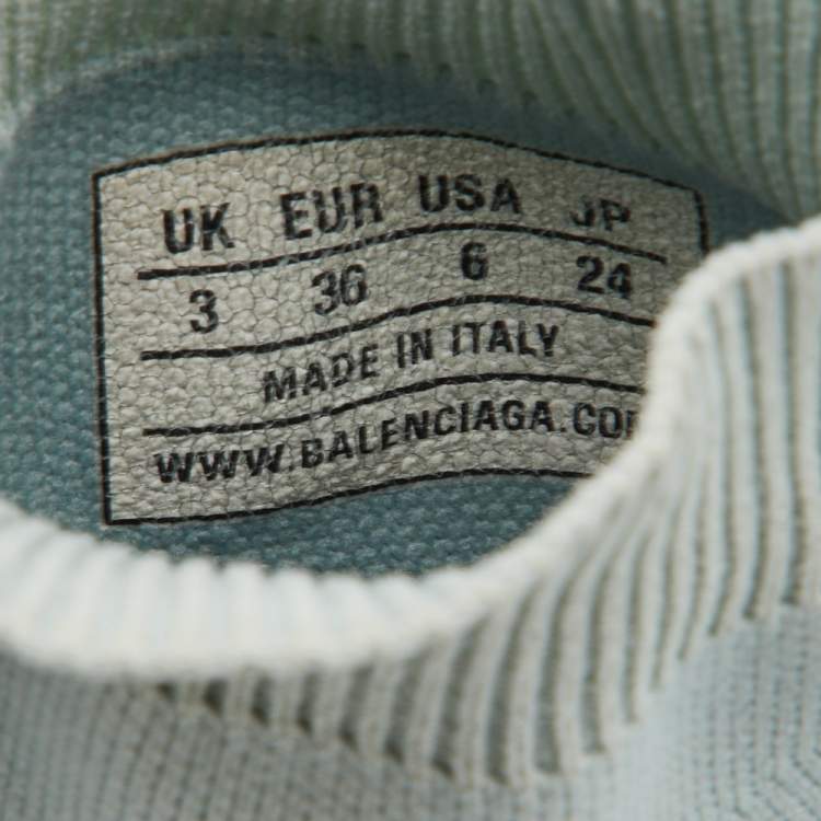Pre Owned Balenciaga Light Blue Knit Fabric Speed Trainer Sneakers Size 36