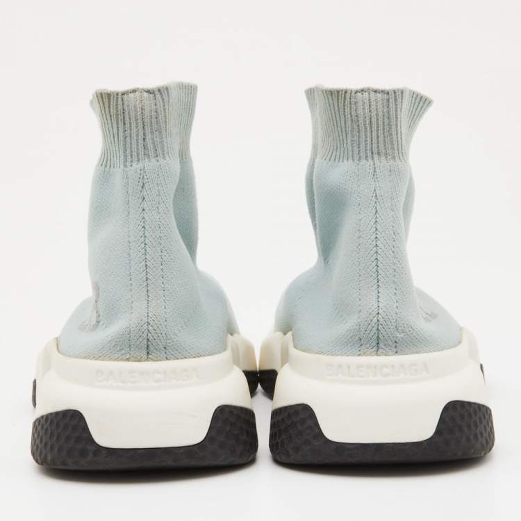 Pre Owned Balenciaga Light Blue Knit Fabric Speed Trainer Sneakers Size 36