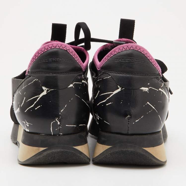 Pre Owned Balenciaga Black Leather, Fabric and Suede Race Runner Sneakers Size 38