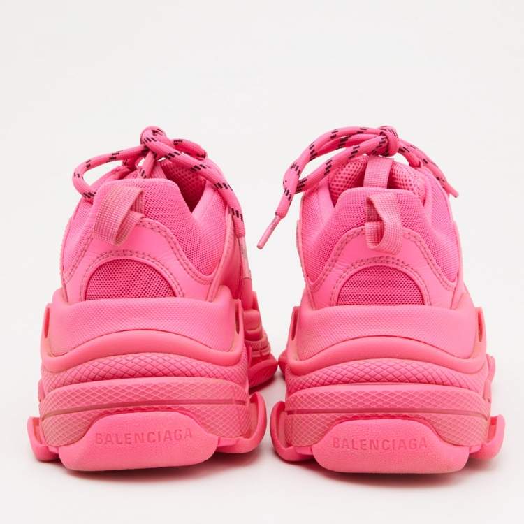 Pre Owned Balenciaga Pink Mesh and Leather Triple S sneakers Size 37