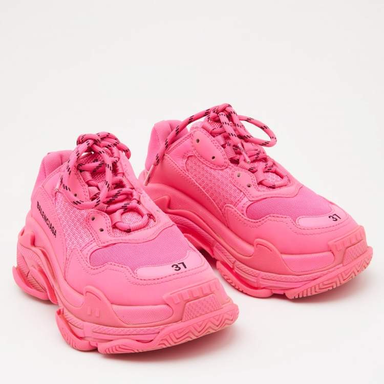 Pre Owned Balenciaga Pink Mesh and Leather Triple S sneakers Size 37