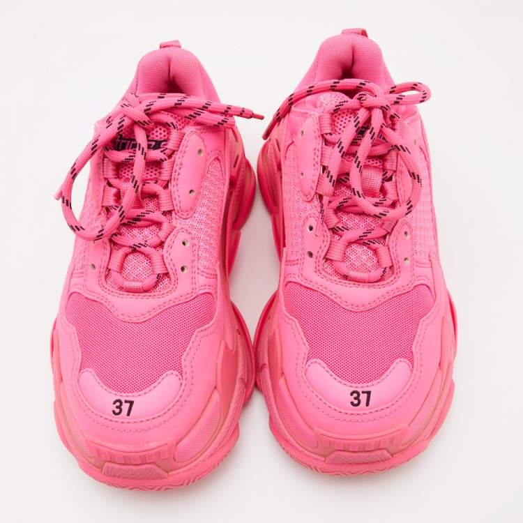Pre Owned Balenciaga Pink Mesh and Leather Triple S sneakers Size 37