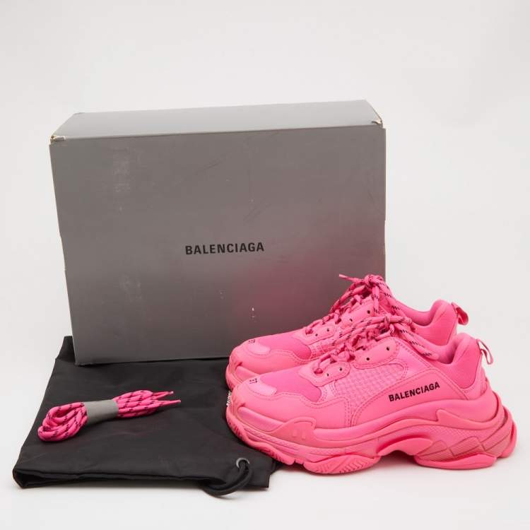 Pre Owned Balenciaga Pink Mesh and Leather Triple S sneakers Size 37