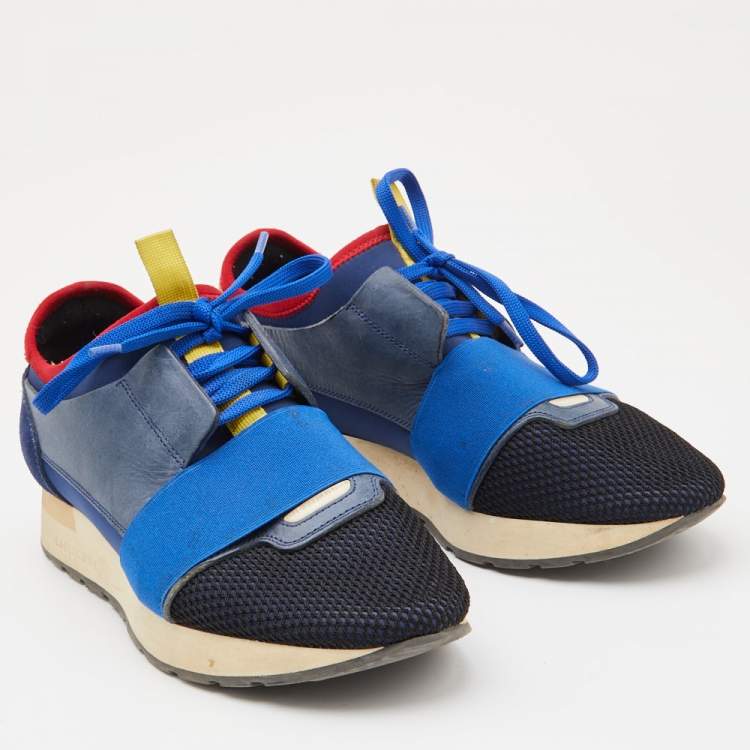 Pre Owned Balenciaga Multicolor Leather and Mesh Race Runner Sneakers Size 38