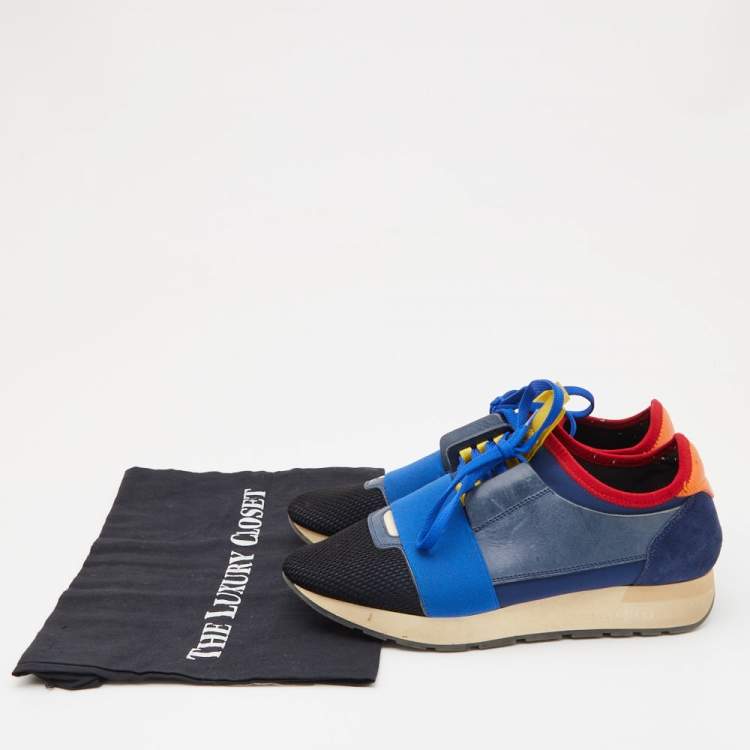 Pre Owned Balenciaga Multicolor Leather and Mesh Race Runner Sneakers Size 38