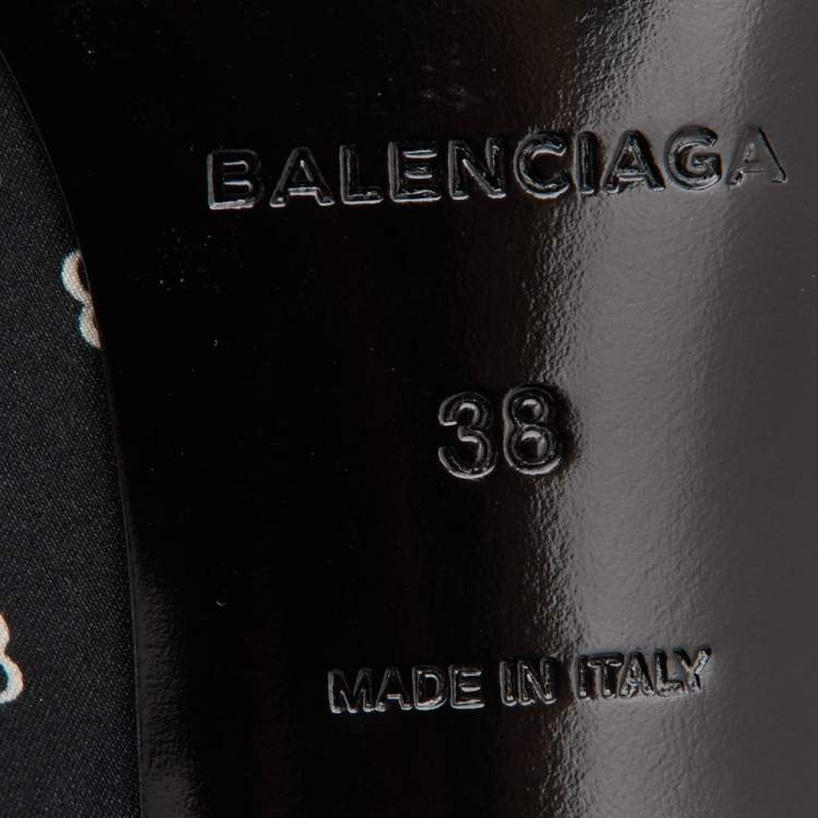 Pre Owned Balenciaga Black BB Logo Satin Bow Knife Slingback Pumps Size 38